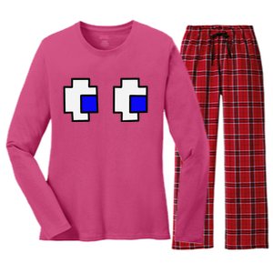 Retro Arcade Game Ghost Eyes Women's Long Sleeve Flannel Pajama Set 