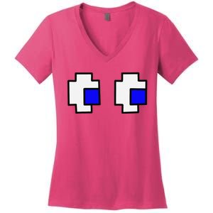 Retro Arcade Game Ghost Eyes Women's V-Neck T-Shirt