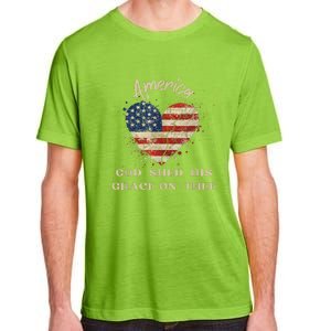 Retro America God Shed His Grace On Thee Tee 4th Of July Women 4th Of July Gift Adult ChromaSoft Performance T-Shirt