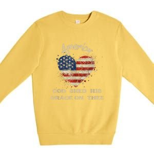 Retro America God Shed His Grace On Thee Tee 4th Of July Women 4th Of July Gift Premium Crewneck Sweatshirt