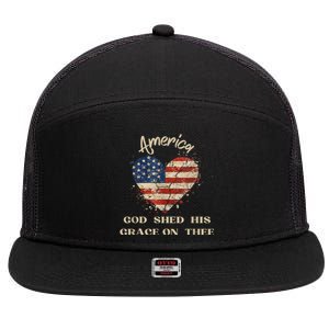 Retro America God Shed His Grace On Thee Tee 4th Of July Women 4th Of July Gift 7 Panel Mesh Trucker Snapback Hat