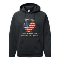 Retro America God Shed His Grace On Thee Tee 4th Of July Women 4th Of July Gift Performance Fleece Hoodie