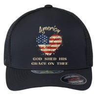 Retro America God Shed His Grace On Thee Tee 4th Of July Women 4th Of July Gift Flexfit Unipanel Trucker Cap