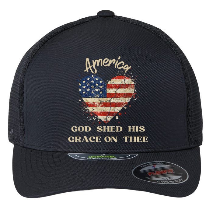 Retro America God Shed His Grace On Thee Tee 4th Of July Women 4th Of July Gift Flexfit Unipanel Trucker Cap