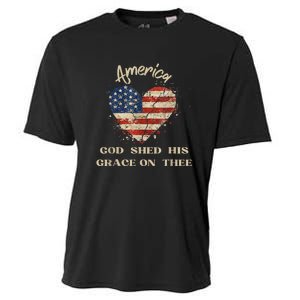 Retro America God Shed His Grace On Thee Tee 4th Of July Women 4th Of July Gift Cooling Performance Crew T-Shirt