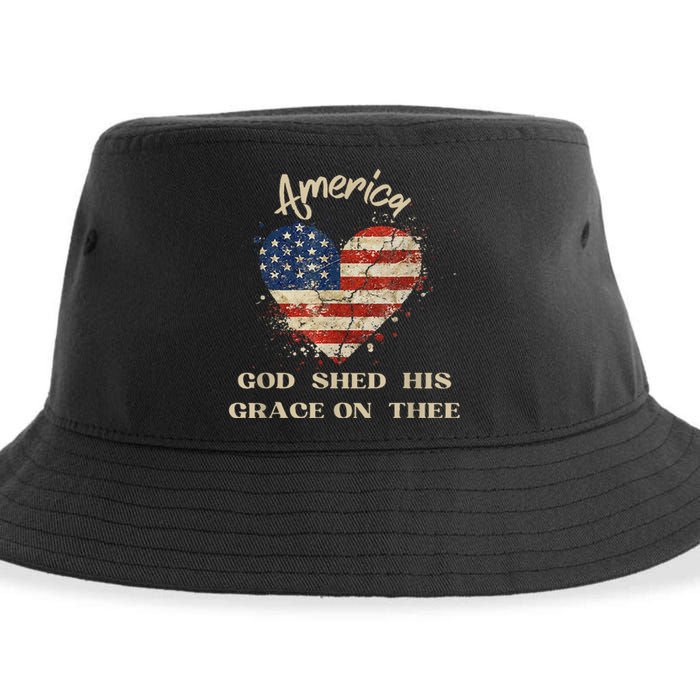 Retro America God Shed His Grace On Thee Tee 4th Of July Women 4th Of July Gift Sustainable Bucket Hat