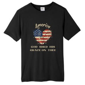 Retro America God Shed His Grace On Thee Tee 4th Of July Women 4th Of July Gift Tall Fusion ChromaSoft Performance T-Shirt