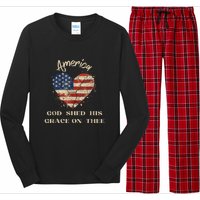 Retro America God Shed His Grace On Thee Tee 4th Of July Women 4th Of July Gift Long Sleeve Pajama Set