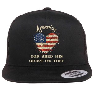 Retro America God Shed His Grace On Thee Tee 4th Of July Women 4th Of July Gift Flat Bill Trucker Hat