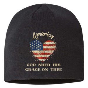 Retro America God Shed His Grace On Thee Tee 4th Of July Women 4th Of July Gift Sustainable Beanie