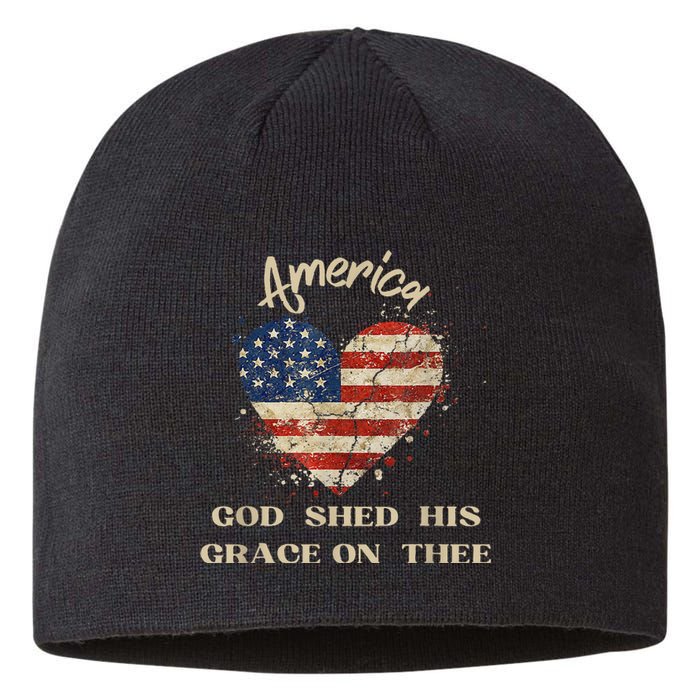 Retro America God Shed His Grace On Thee Tee 4th Of July Women 4th Of July Gift Sustainable Beanie