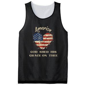 Retro America God Shed His Grace On Thee Tee 4th Of July Women 4th Of July Gift Mesh Reversible Basketball Jersey Tank