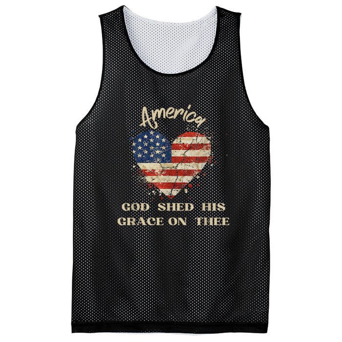 Retro America God Shed His Grace On Thee Tee 4th Of July Women 4th Of July Gift Mesh Reversible Basketball Jersey Tank