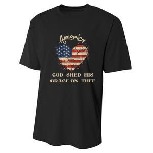 Retro America God Shed His Grace On Thee Tee 4th Of July Women 4th Of July Gift Performance Sprint T-Shirt