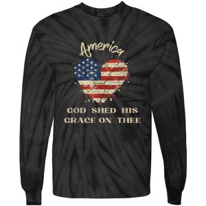 Retro America God Shed His Grace On Thee Tee 4th Of July Women 4th Of July Gift Tie-Dye Long Sleeve Shirt