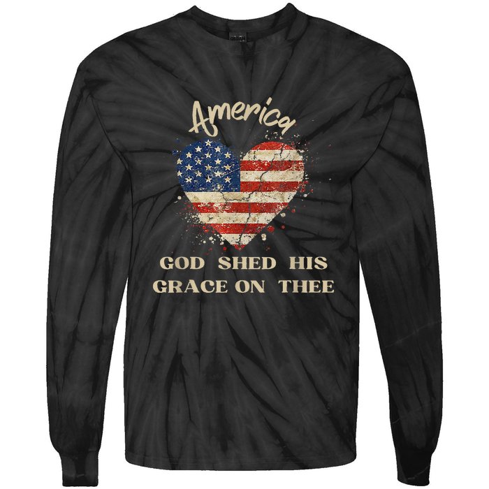 Retro America God Shed His Grace On Thee Tee 4th Of July Women 4th Of July Gift Tie-Dye Long Sleeve Shirt