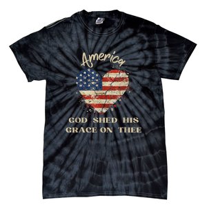 Retro America God Shed His Grace On Thee Tee 4th Of July Women 4th Of July Gift Tie-Dye T-Shirt