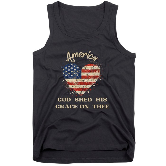 Retro America God Shed His Grace On Thee Tee 4th Of July Women 4th Of July Gift Tank Top