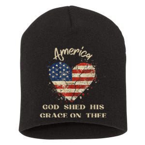 Retro America God Shed His Grace On Thee Tee 4th Of July Women 4th Of July Gift Short Acrylic Beanie