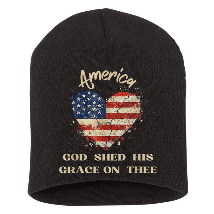 Retro America God Shed His Grace On Thee Tee 4th Of July Women 4th Of July Gift Short Acrylic Beanie