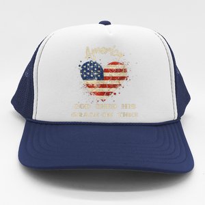 Retro America God Shed His Grace On Thee Tee 4th Of July Women 4th Of July Gift Trucker Hat