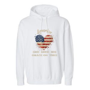 Retro America God Shed His Grace On Thee Tee 4th Of July Women 4th Of July Gift Garment-Dyed Fleece Hoodie