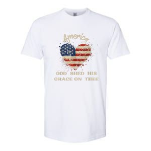 Retro America God Shed His Grace On Thee Tee 4th Of July Women 4th Of July Gift Softstyle CVC T-Shirt