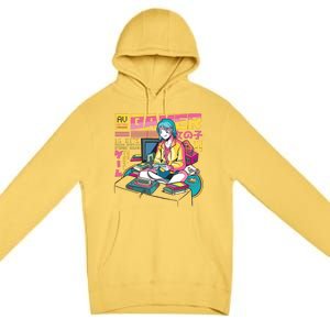 Retro Anime Gamer Girl Classic Premium Pullover Hoodie