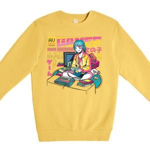 Retro Anime Gamer Girl Classic Premium Crewneck Sweatshirt