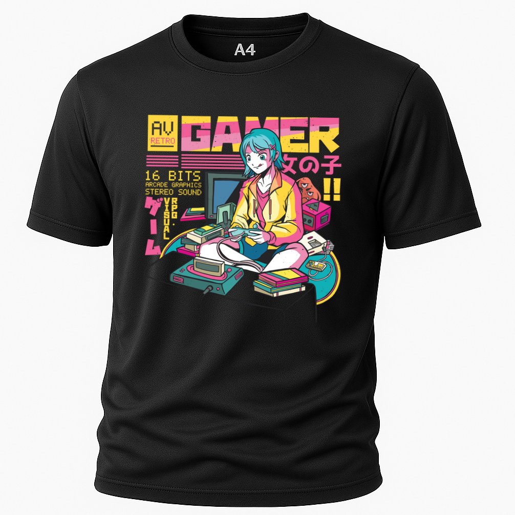 Retro Anime Gamer Girl Classic Cooling Performance Crew T-Shirt