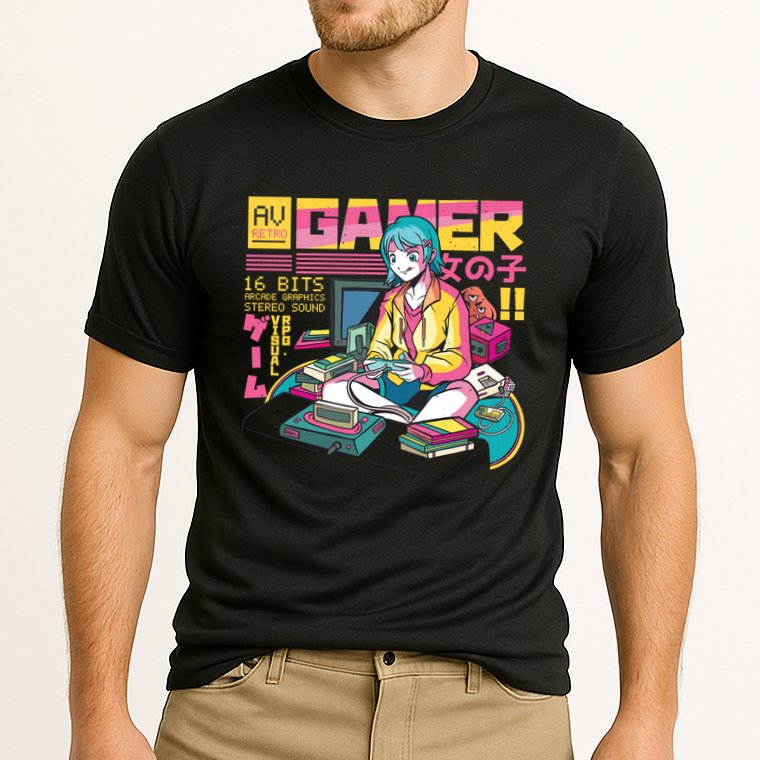 Retro Anime Gamer Girl Classic Cooling Performance Crew T-Shirt