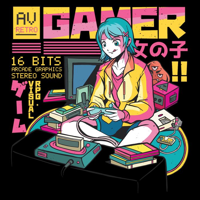 Retro Anime Gamer Girl Classic Cooling Performance Crew T-Shirt