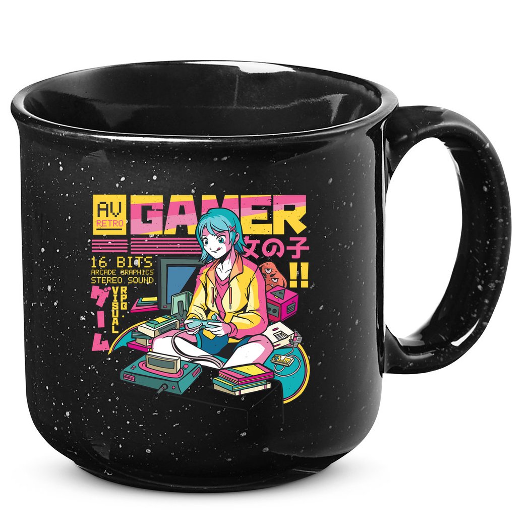 Retro Anime Gamer Girl Classic 15oz Campfire Ceramic Mug
