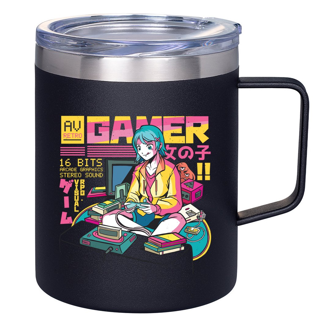 Retro Anime Gamer Girl Classic 12oz Stainless Steel Coffee Mug