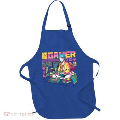 Retro Anime Gamer Girl Classic Full-Length Apron With Pockets