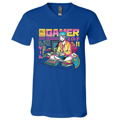 Retro Anime Gamer Girl Classic V-Neck T-Shirt