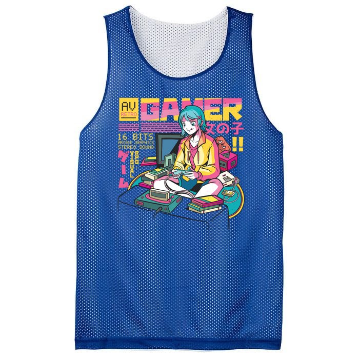 Retro Anime Gamer Girl Classic Mesh Reversible Basketball Jersey Tank