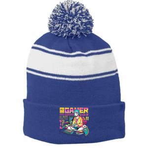 Retro Anime Gamer Girl Classic Stripe Pom Pom Beanie