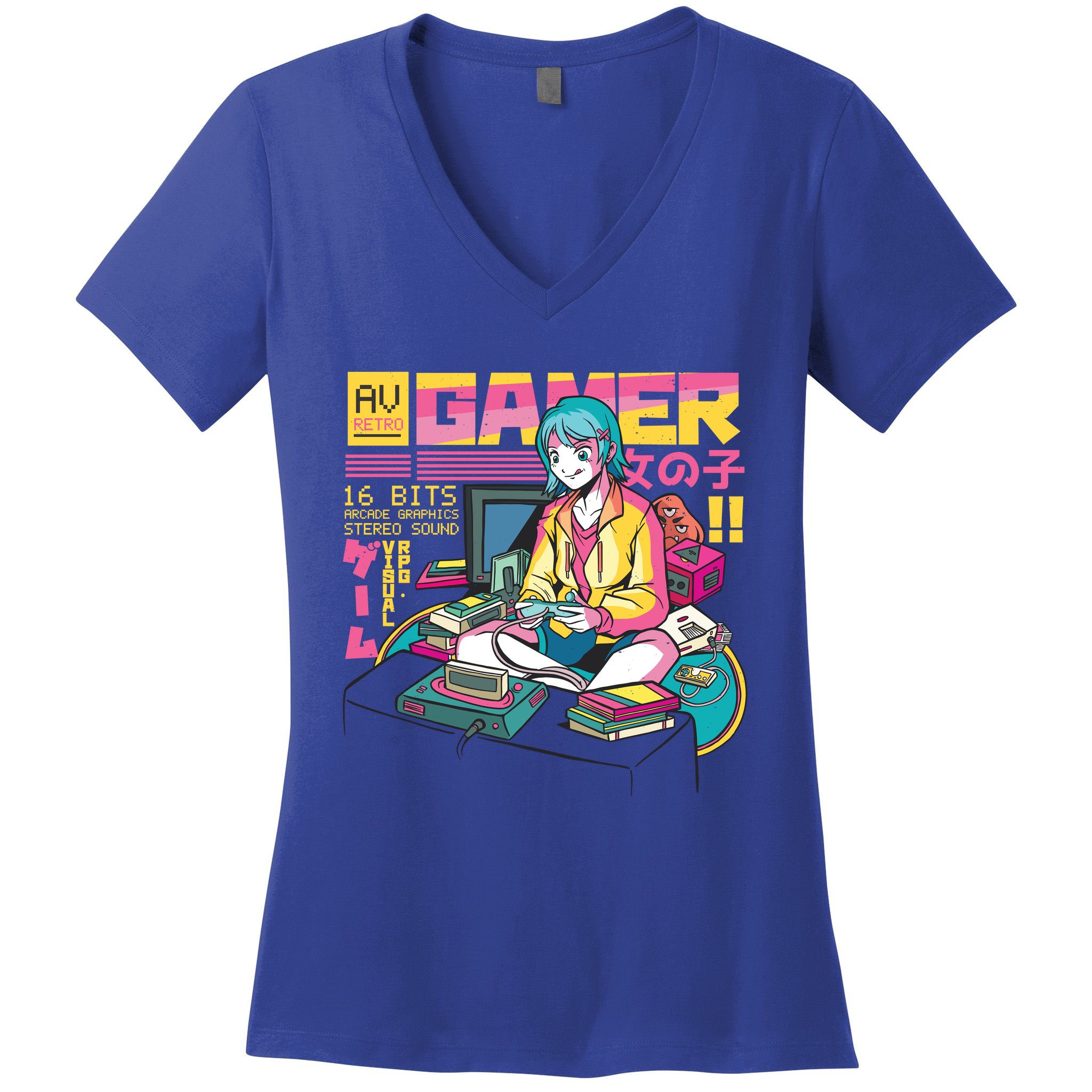 Retro Anime Gamer Girl Classic Women's V-Neck T-Shirt