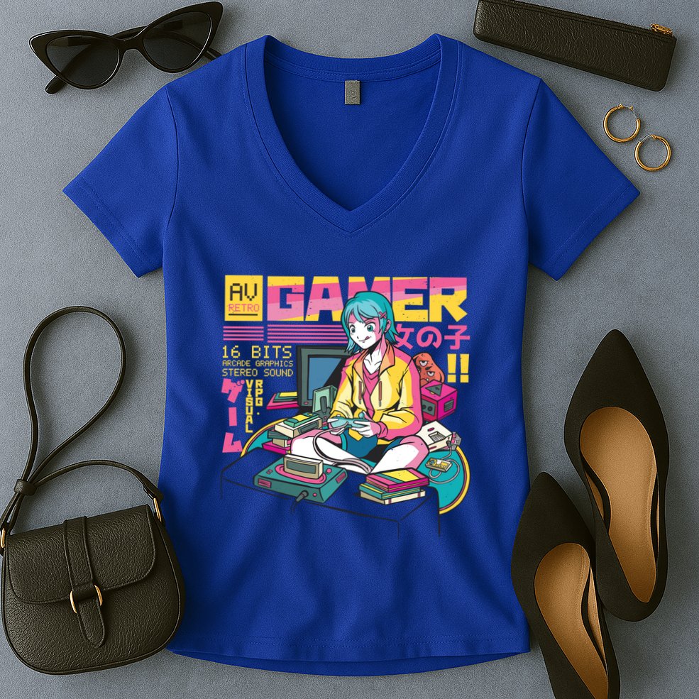 Retro Anime Gamer Girl Classic Women's V-Neck T-Shirt