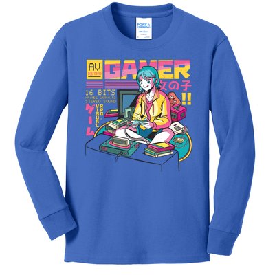 Retro Anime Gamer Girl Classic Kids Long Sleeve Shirt