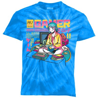 Retro Anime Gamer Girl Classic Kids Tie-Dye T-Shirt