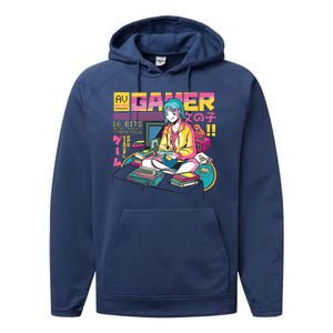 Retro Anime Gamer Girl Classic Performance Fleece Hoodie