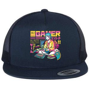 Retro Anime Gamer Girl Classic Flat Bill Trucker Hat