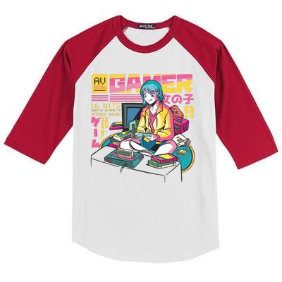 Retro Anime Gamer Girl Classic Kids Colorblock Raglan Jersey