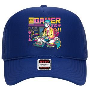 Retro Anime Gamer Girl Classic High Crown Mesh Back Trucker Hat