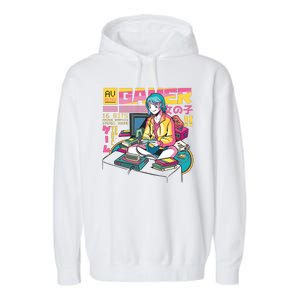 Retro Anime Gamer Girl Classic Garment-Dyed Fleece Hoodie