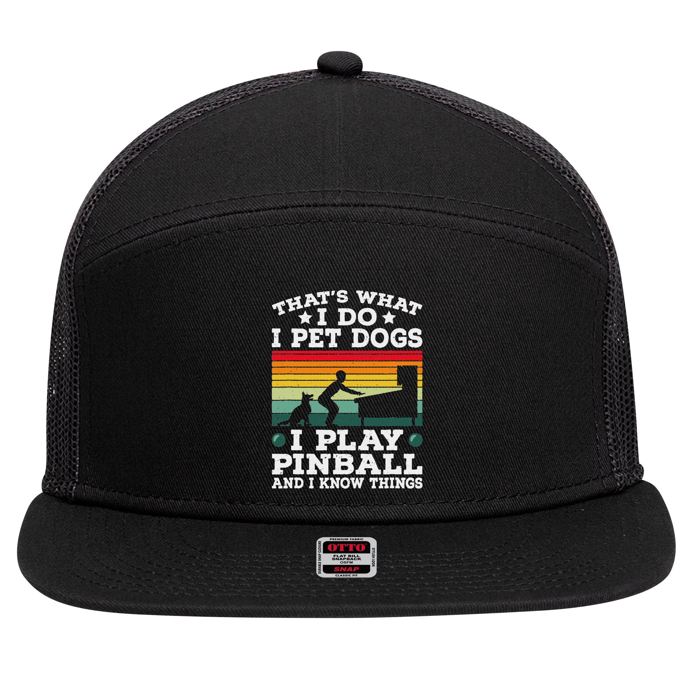 Retro Arcade Game Machine Gamer Pet Dogs Play Pinball 7 Panel Mesh Trucker Snapback Hat