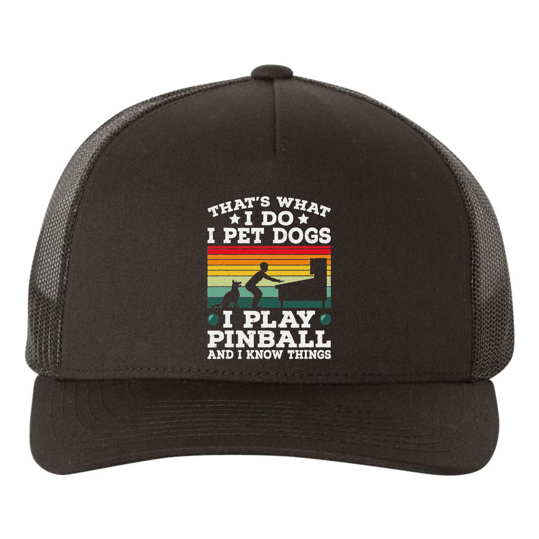 Retro Arcade Game Machine Gamer Pet Dogs Play Pinball Yupoong Adult 5-Panel Trucker Hat