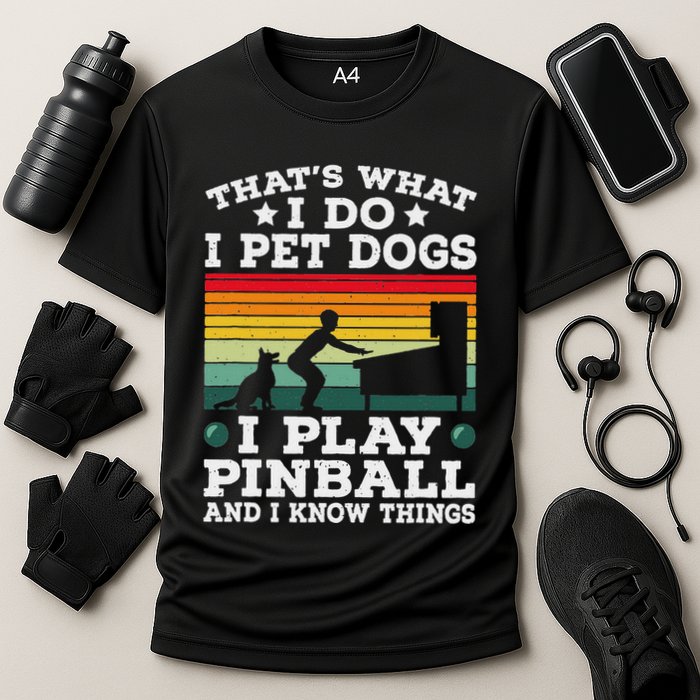 Retro Arcade Game Machine Gamer Pet Dogs Play Pinball Cooling Performance Crew T-Shirt